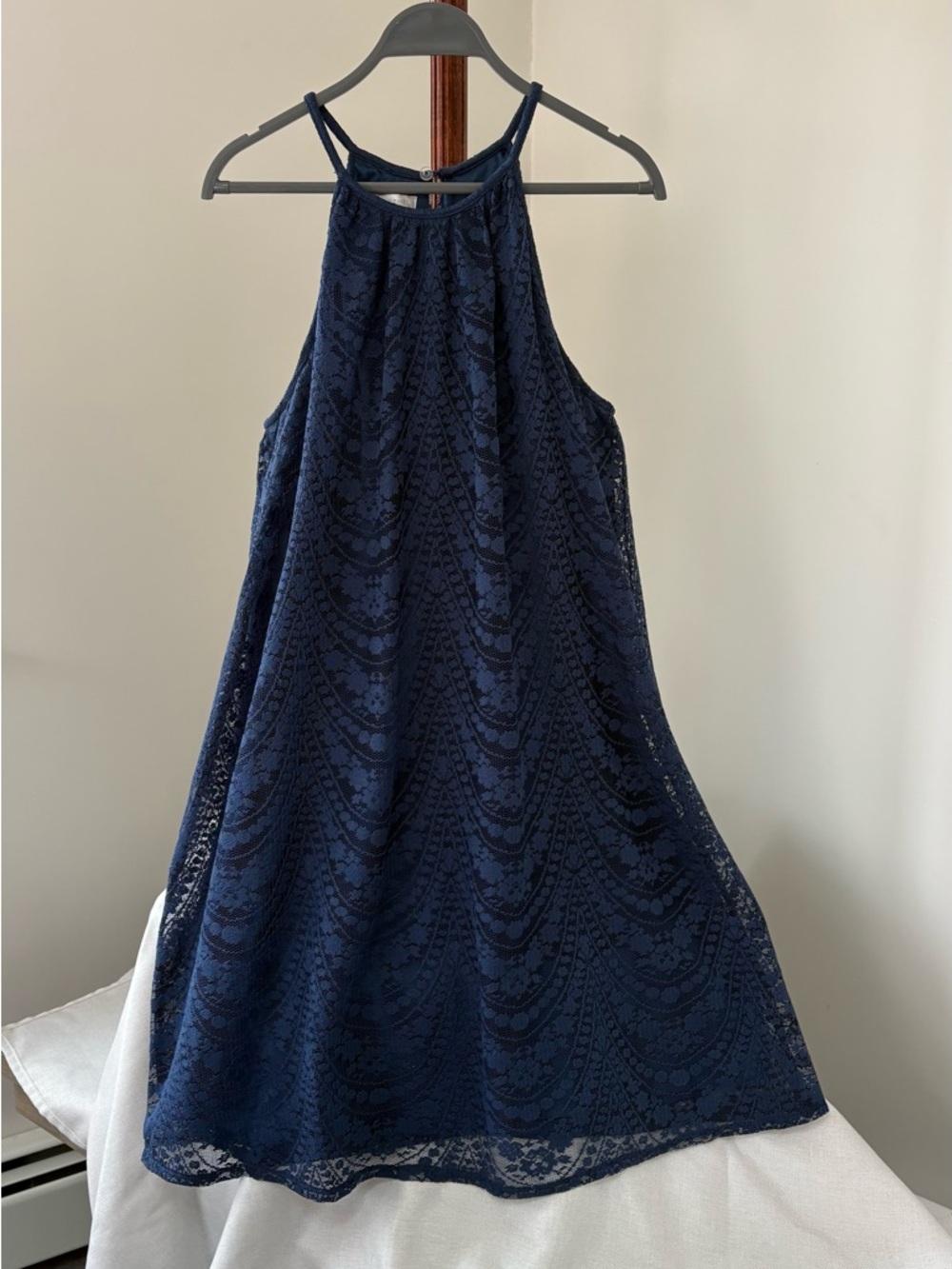 London Times Navy Lace Halter Dress